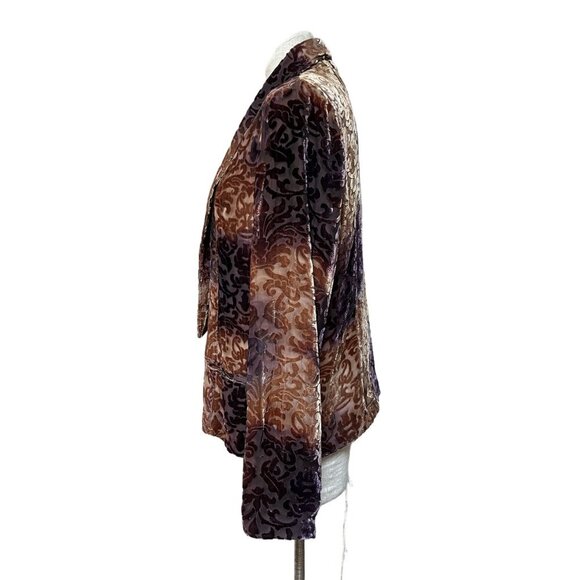 Sundance Burnout Velvet Open Front Jacket Silk Blend Baroque Pattern Size 14 XL - Picture 3 of 9